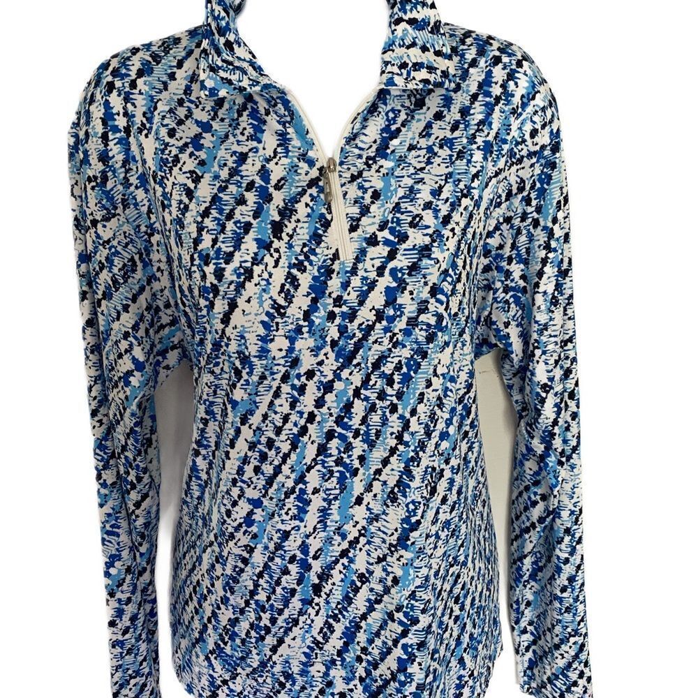 Emerald 18 UPF 50 Quarter Zip- XL blue white multi print, polyester span… - Picture 2 of 6